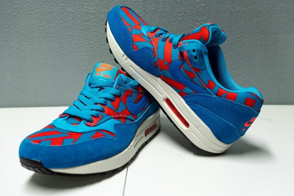 Nike Air Max 1 Premium Sz 9 Blue Red Geometric Pattern 684174-401 Shoes